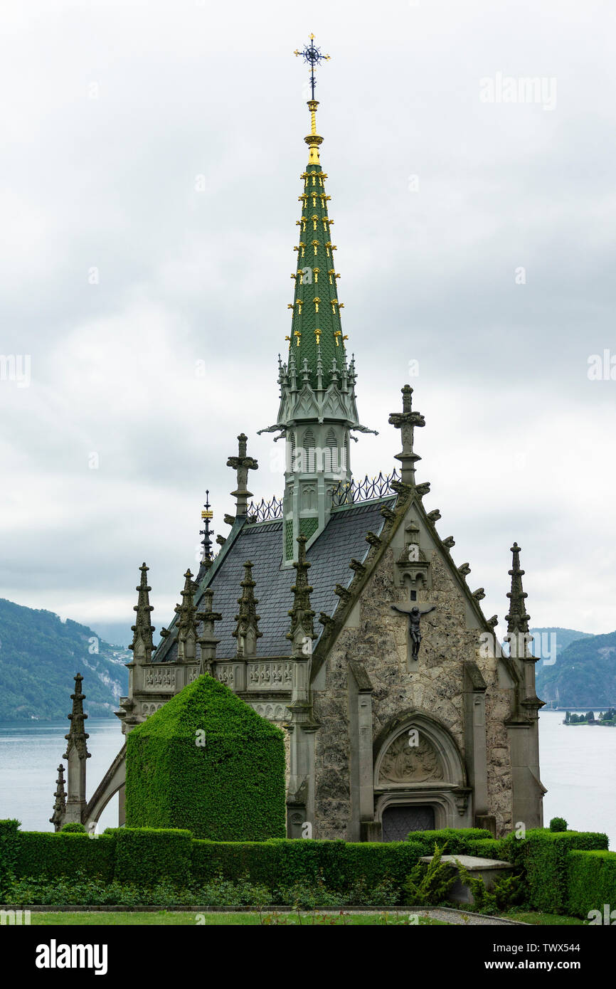 Neo-gotische Kapelle auf Schloss Meggenhorn. Stockfoto