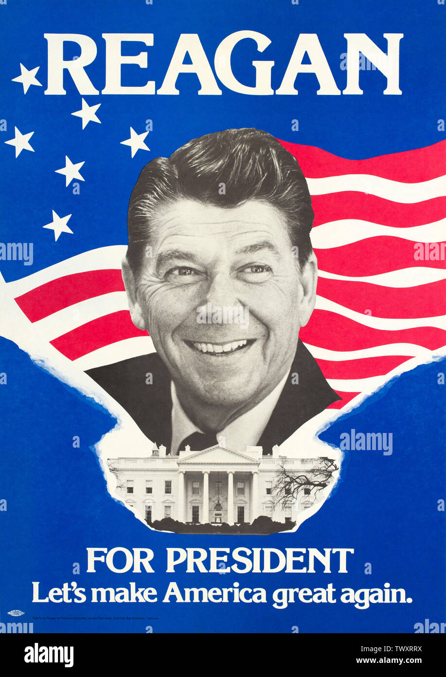 1980 Vintage Poster für die Erhaltung der republikanische Präsidentschaftskandidat Ronald Reagan mit dem Slogan machen wir Amerika wieder einmal super Stockfoto