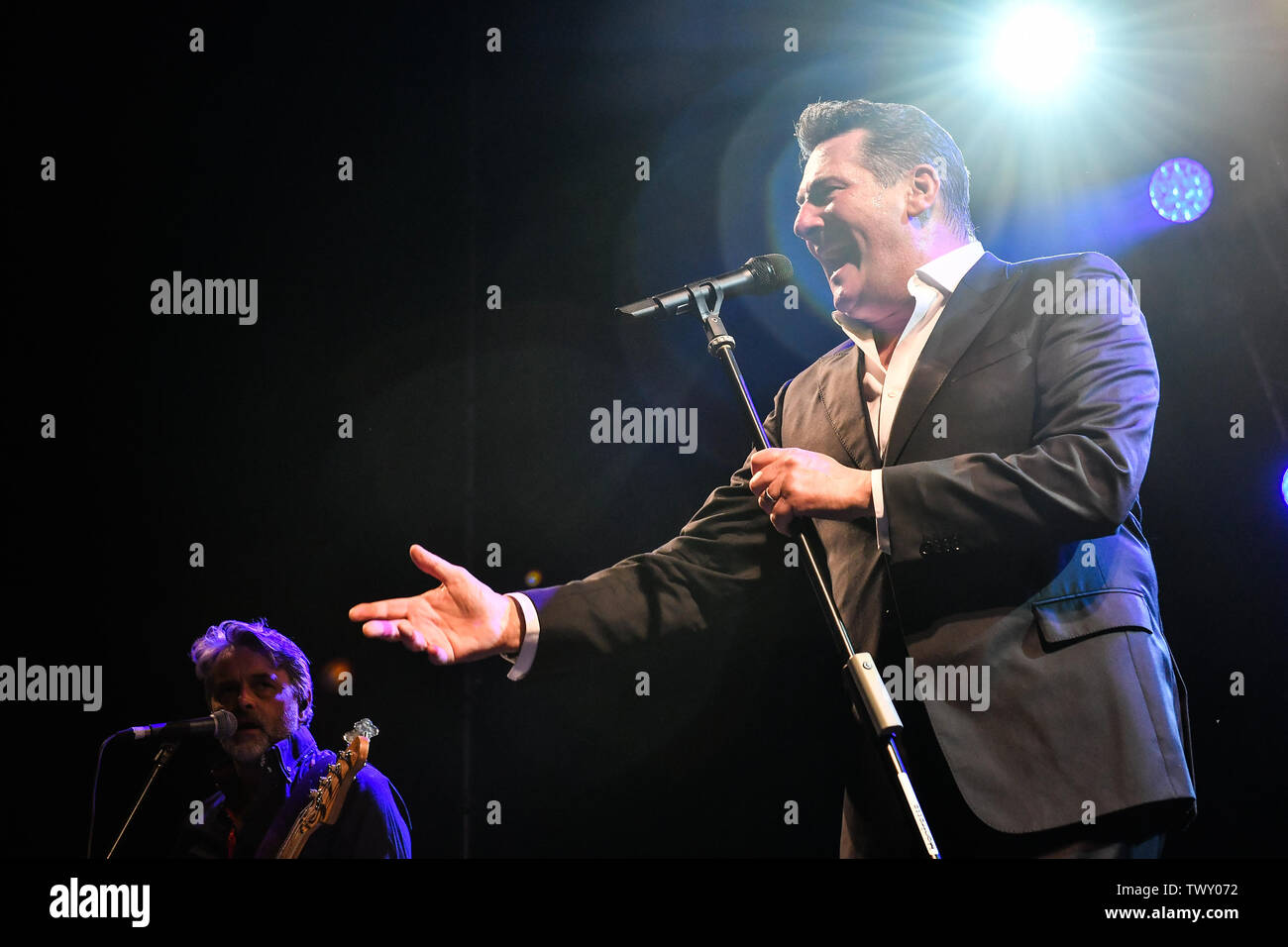 Tony Hadley, Frontmann Spandao Ballett, Konzert in der Arena GRU Dorf 23.Juni, 2019 in Grugliasco, Turin, Italien. Stockfoto