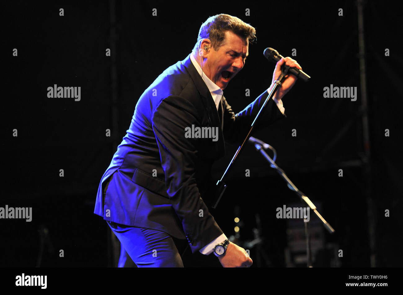 Tony Hadley, Frontmann Spandao Ballett, Konzert in der Arena GRU Dorf 23.Juni, 2019 in Grugliasco, Turin, Italien. Stockfoto