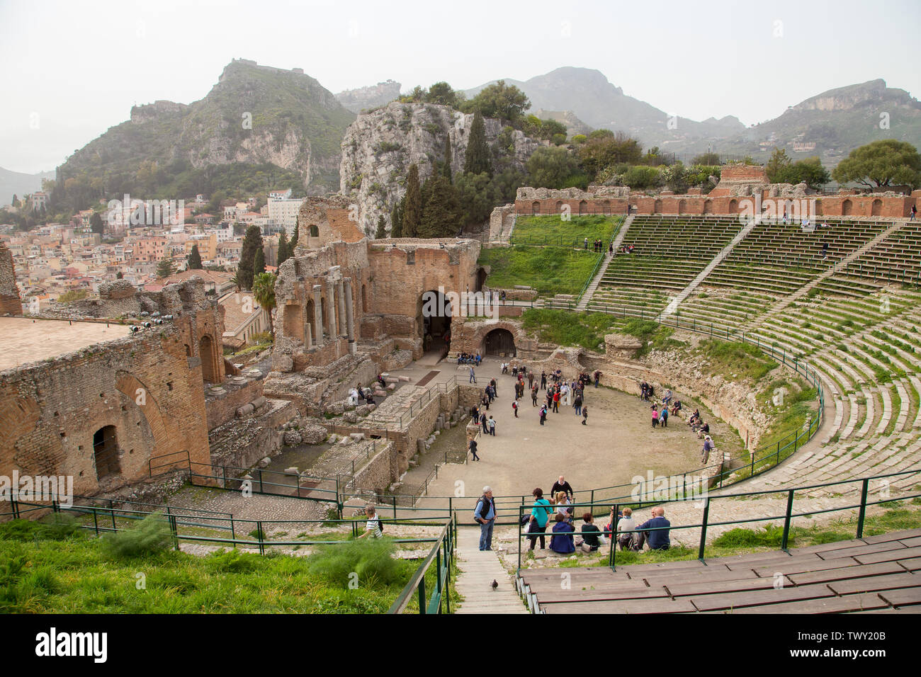 Taormina, Sizilien, Italien - 17. März 2018: Die berühmten antiken griechischen Theater von Taormina Stockfoto