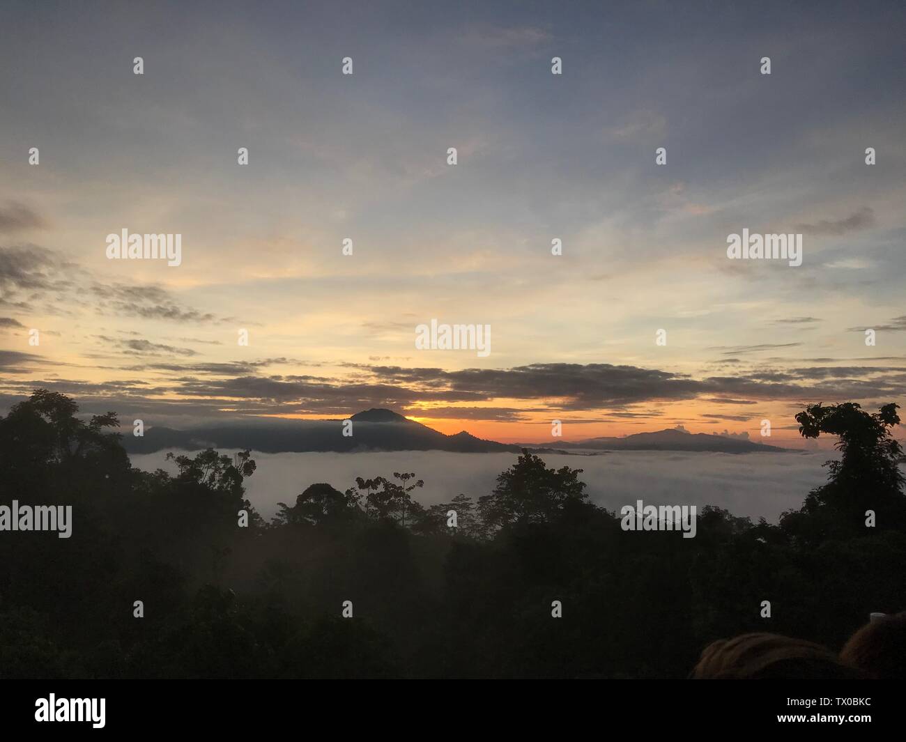 Sonnenaufgang Blick über Danum Valley, Sabah, Malaysia Stockfoto