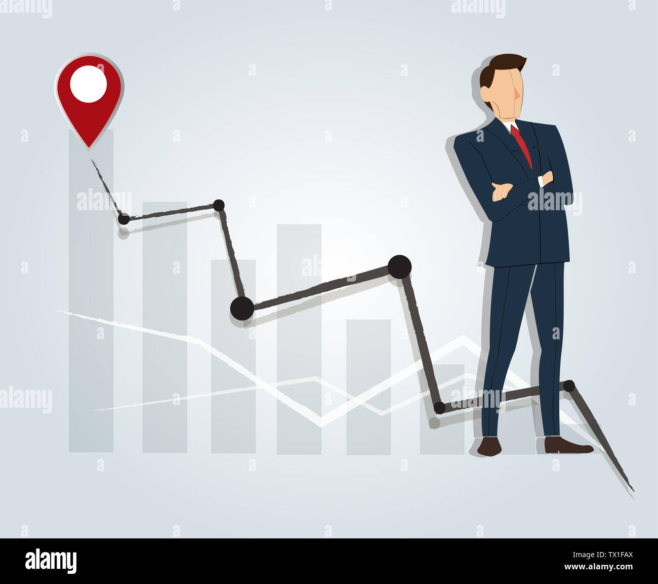 Erfolgreicher Geschäftsmann, der mit verschränkten Armen und hohe grafik hintergrund, Business Konzept Stockfoto