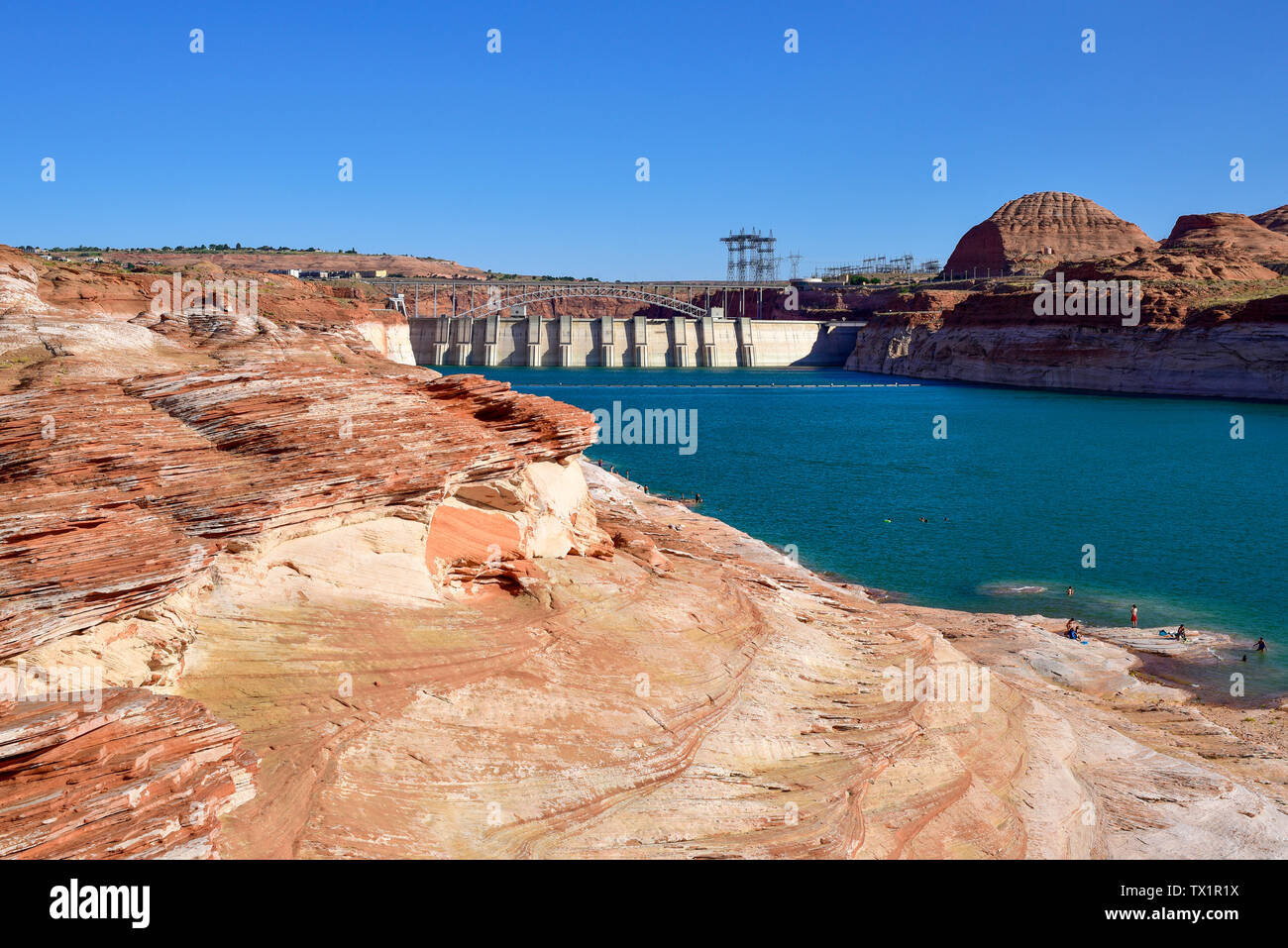Glen Canyon Dam, einen konkreten Bogen - Staumauer auf dem Colorado River in Page, Arizona Stockfoto