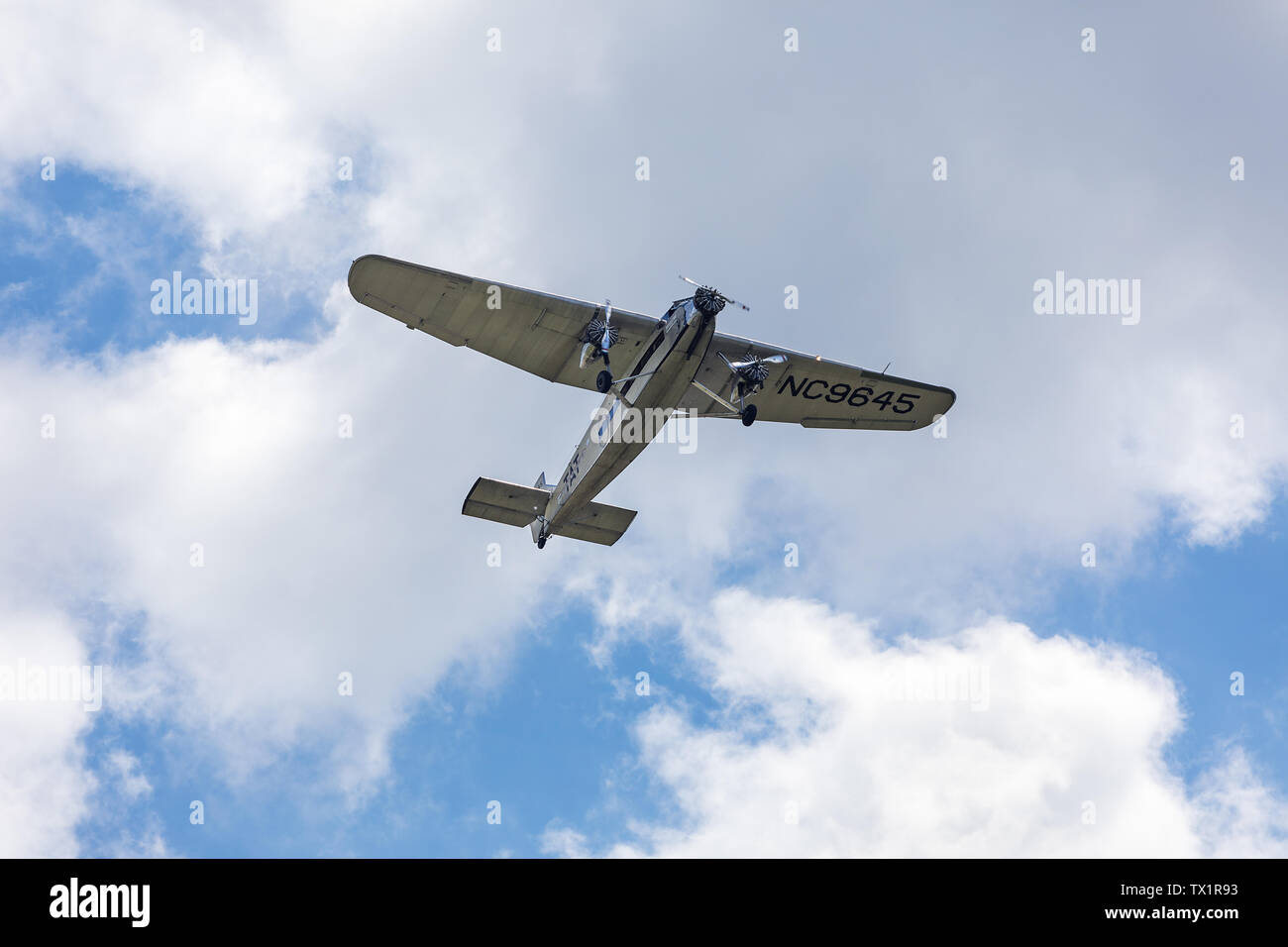Ford Trimotor Flugzeug besuchen Südostiowa regionalen Flughafen in Burlington, Iowa, USA Stockfoto