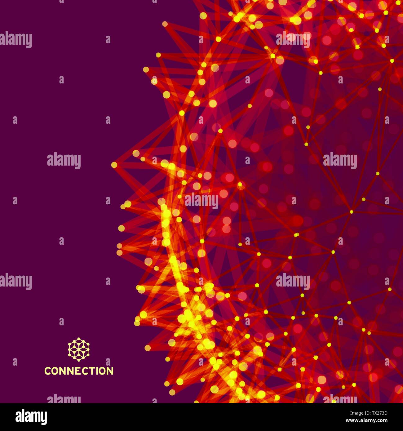 Wissenschaftliche Illustration mit Linien und Punkten. Leuchtende mikroskopischen Formen. Glühende Grid. Verbindung Struktur. Drahtmodell Vector Illustration. Stock Vektor