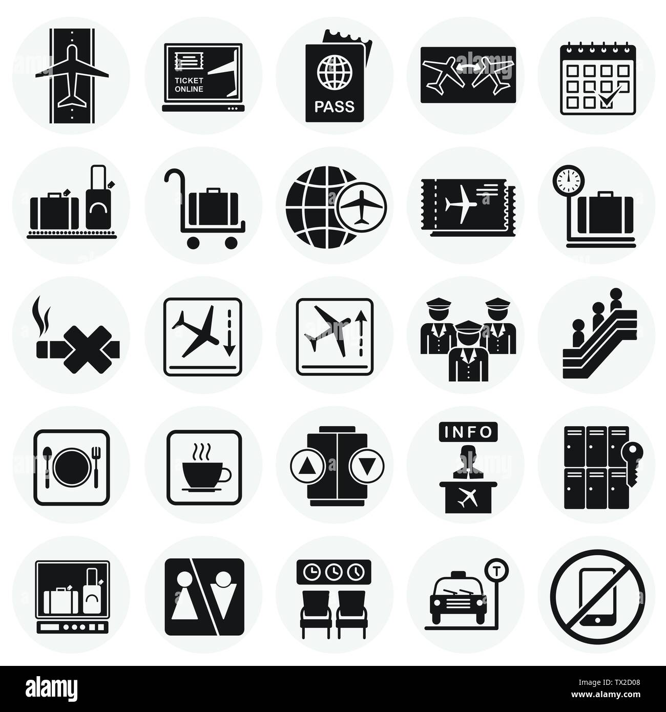 Flughafen ähnliche Symbole auf Kreise Hintergrund für Grafik- und Webdesign. Einfachen Vektor unterzeichnen. Internet Konzept Symbol für Website Taste oder Mobile Stock Vektor