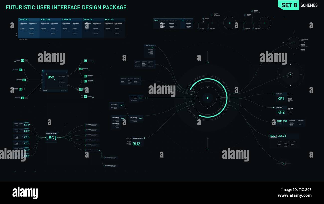 Futuristische user interface design Element Text Box und Bar für Cyber und Technologie Konzept gegen die dunklen Hintergrund, Seitenverhältnis 16:9, Vektor il Stock Vektor