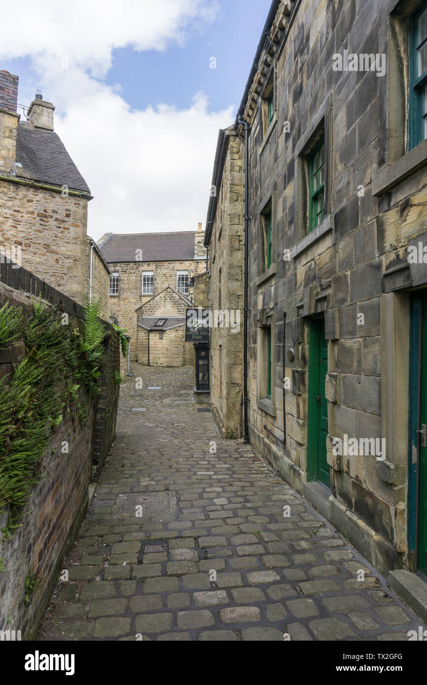 Gepflasterten Straße im Dorf Longnor, Staffordshire, Großbritannien Stockfoto