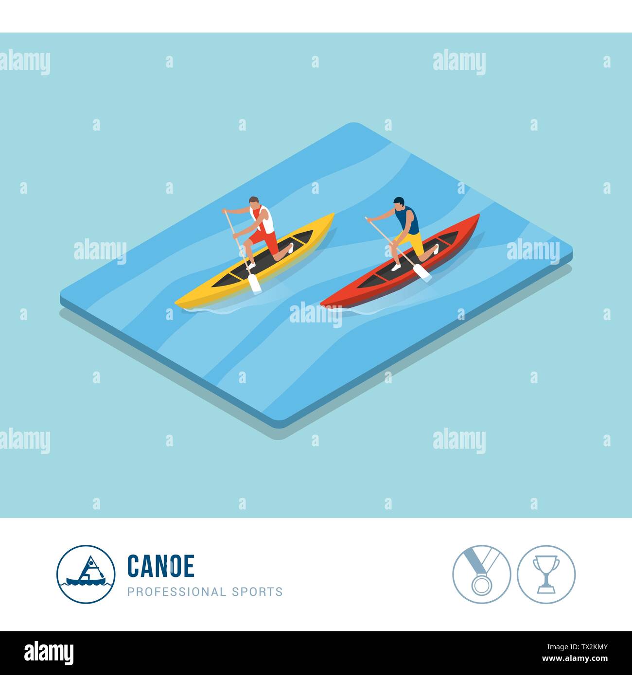 Professionelle Sport Wettbewerb: Canoers Paddeln in einem Kanu Rennen Stock Vektor