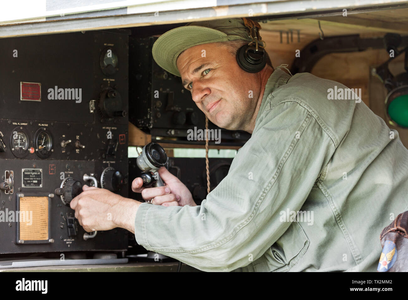 Radio Operator, Barnard Castle, 1940 Wochenende 2019. Stockfoto