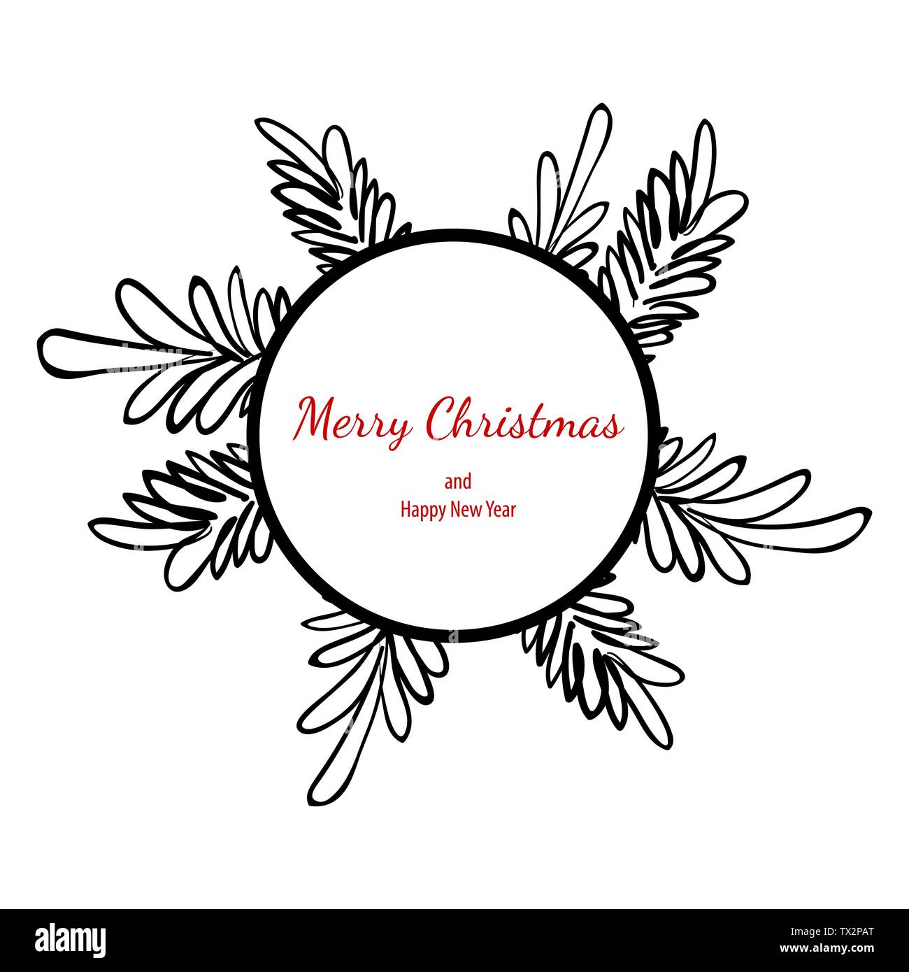 Frohe Weihnachten Doodle Karte Einfache Rahmen Geschenk Tanne Hand Schwarz Weiss Vektor Urlaub Grafik Gezeichnet Stock Vektorgrafik Alamy
