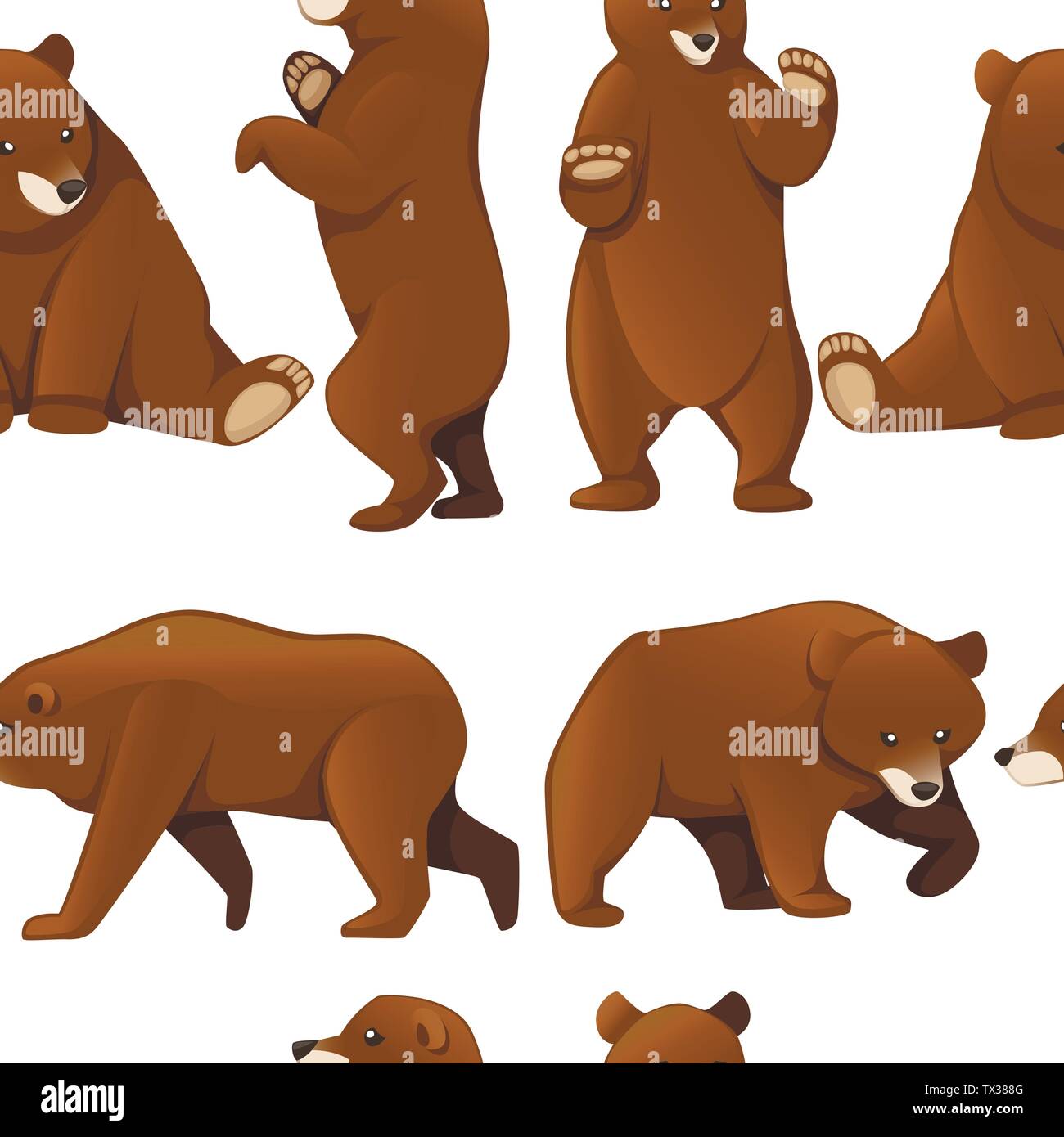 Nahtlose Muster von grizzly Bären. Nordamerika Tier, Braunbär. Cartoon animal Design. Flache Vector Illustration auf weißem Hintergrund Stock Vektor