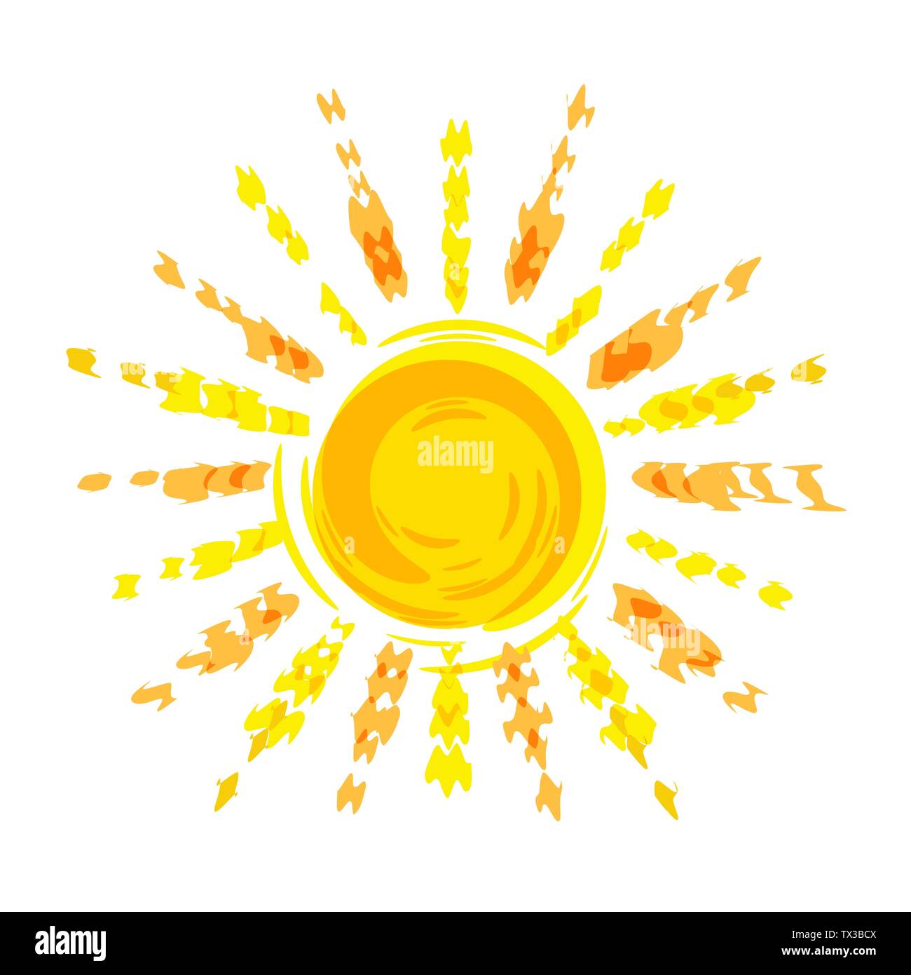 Sun Bleistiftzeichnung, logo Vorlage für Reisebüro. Solar Kreis mit Strahlen. Auf weissem Hintergrund Vektor-illustration isoliert. Stock Vektor