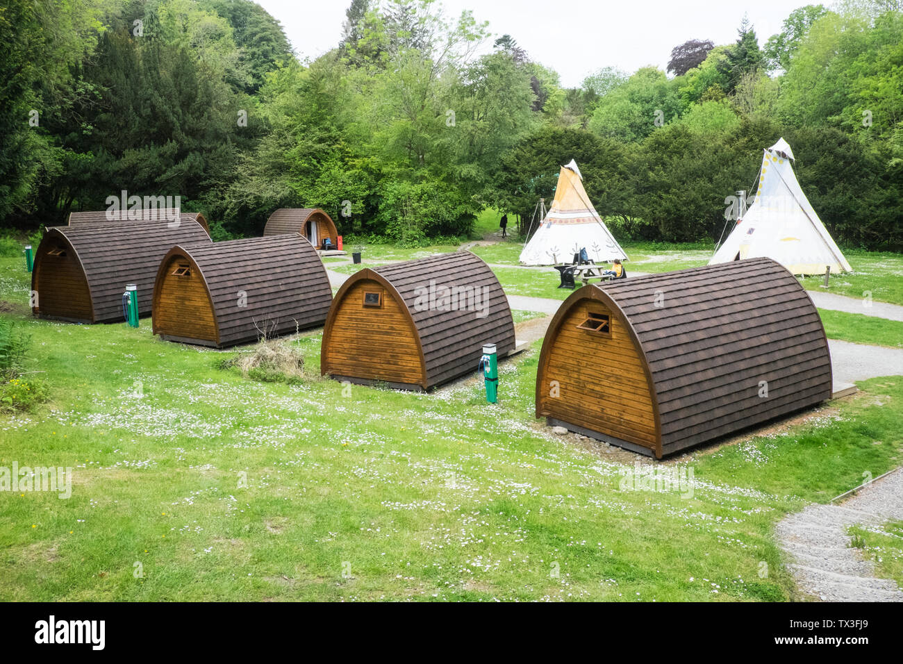 A, Auswahl, Auswahl, von, glamourös, Camping, glamping, Optionen, zur Verfügung, Hawkshead, Jugendherberge, den Lake District, den Seen, Norden, Norden, England, Vereinigtes Königreich, Stockfoto