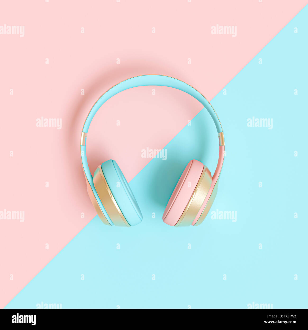 Audio Kopfhörer 3d-render Bild in Rosa und Blau Färbung du bi-color Hintergrund, Konzept von unterschiedlichen Stilen. Stockfoto