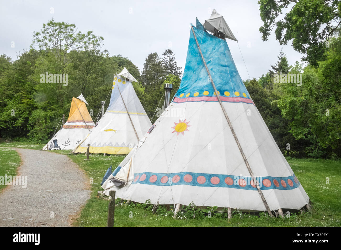 A, Auswahl, Auswahl, von, glamourös, Camping, glamping, Optionen, zur Verfügung, Hawkshead, Jugendherberge, den Lake District, den Seen, Norden, Norden, England, Vereinigtes Königreich, Stockfoto