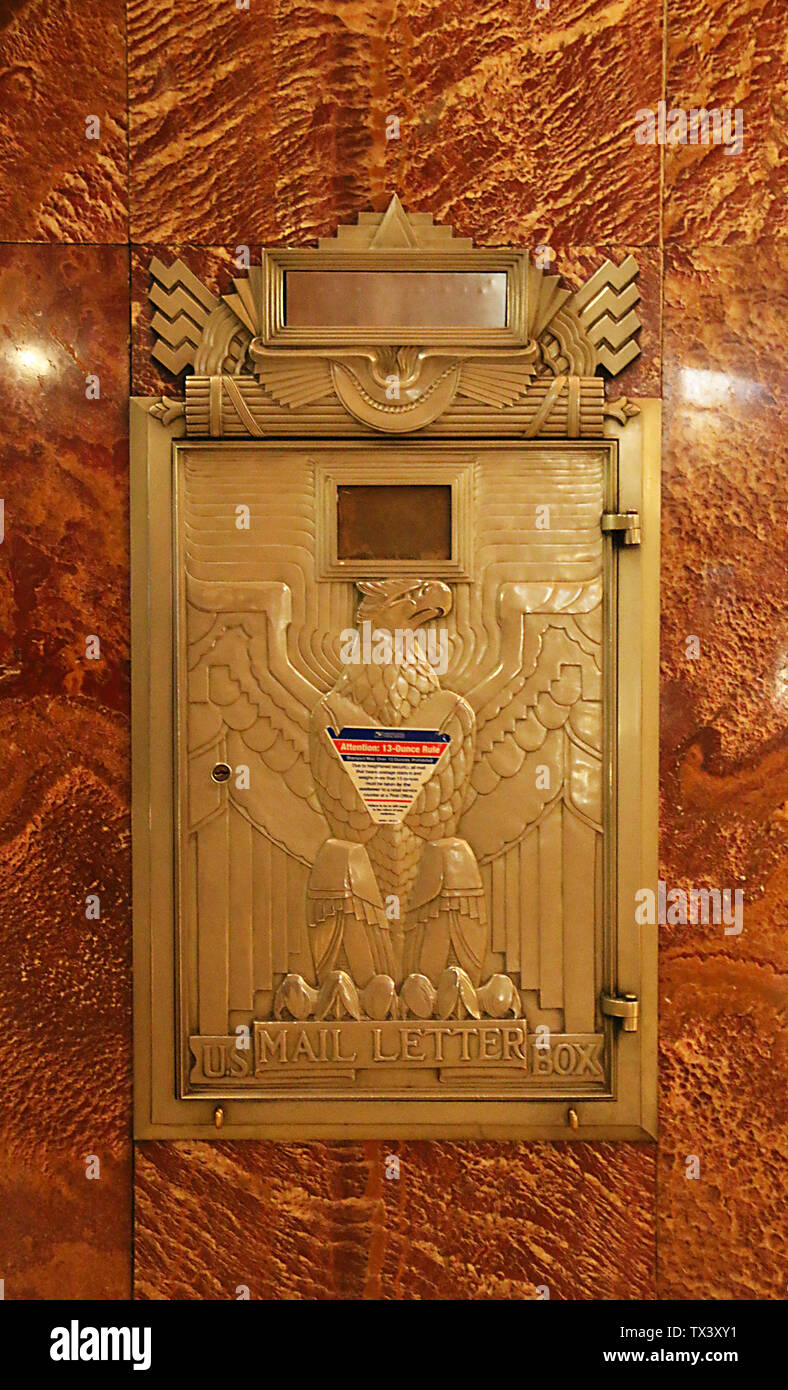 Iconic Art déco-Letter Box, Interieur, Chrysler Building, New York City, New York, USA Stockfoto