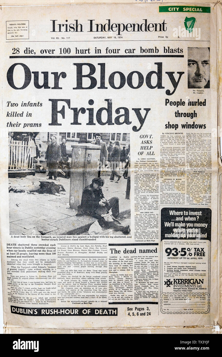 Irish Independent blutiger Freitag, Belfast, Flagge, Derry, Nordirland, Irland, Einheit, Armee, Kampf, Katholizismus, Konflikt, der Demokratie, der Freiheit, Stockfoto