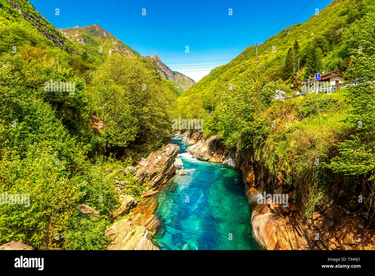 Schweiz, Tessin, Verzasca Tal, Fluss Verzasca Stockfoto