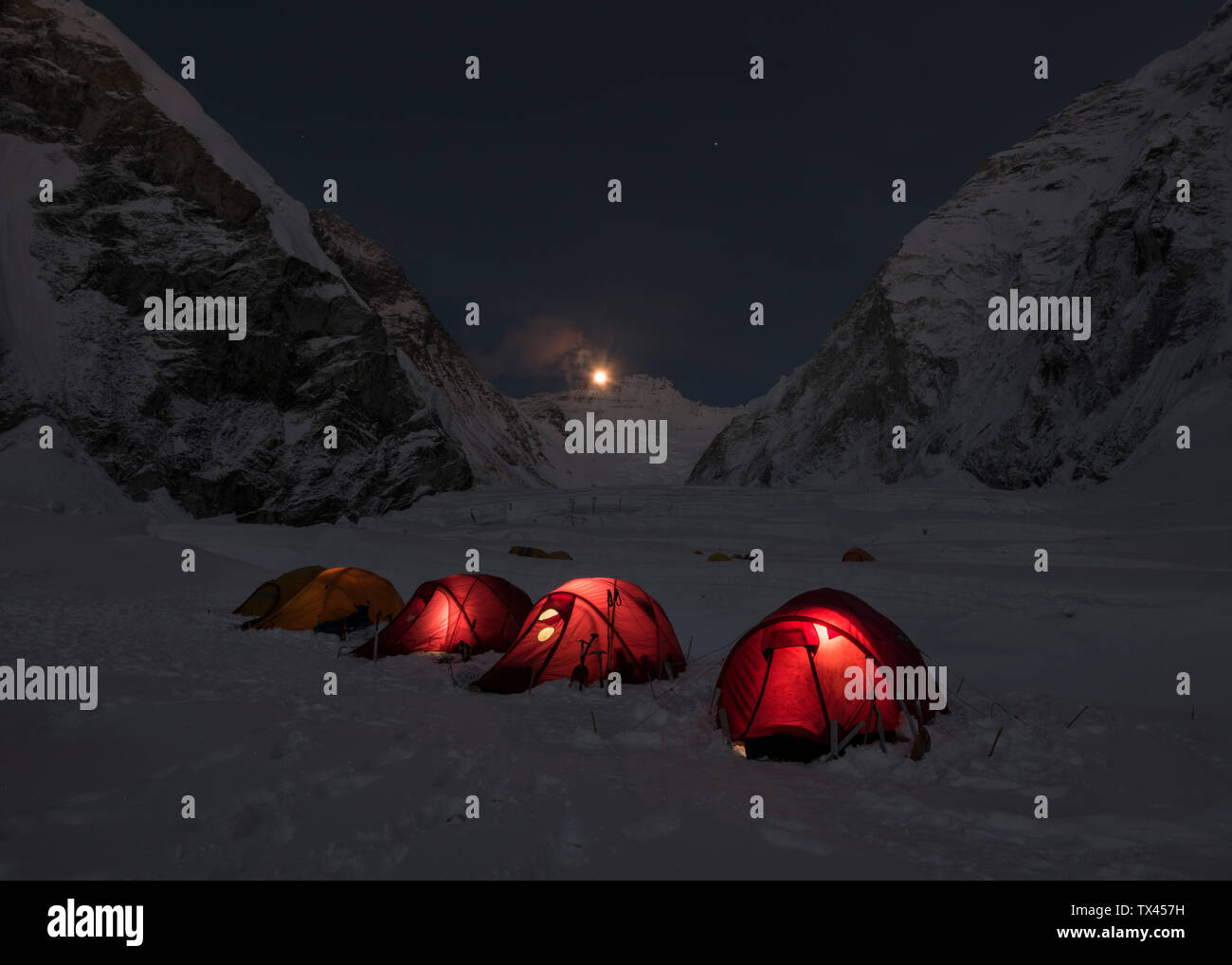 Nepal, Solo Khumbu, Everest, Western Cwm bei Nacht Stockfoto