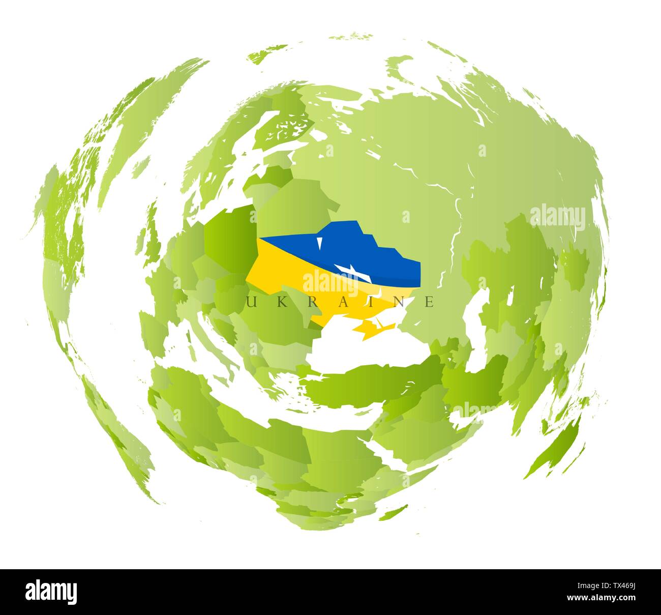 Karte Konzept, die Ukraine in der Mitte der Weltkarte. Banner Design Template für Marketing, Social Media, Werbung, Interieur oder Web. Vektorgrafik. EPS 10. Stock Vektor