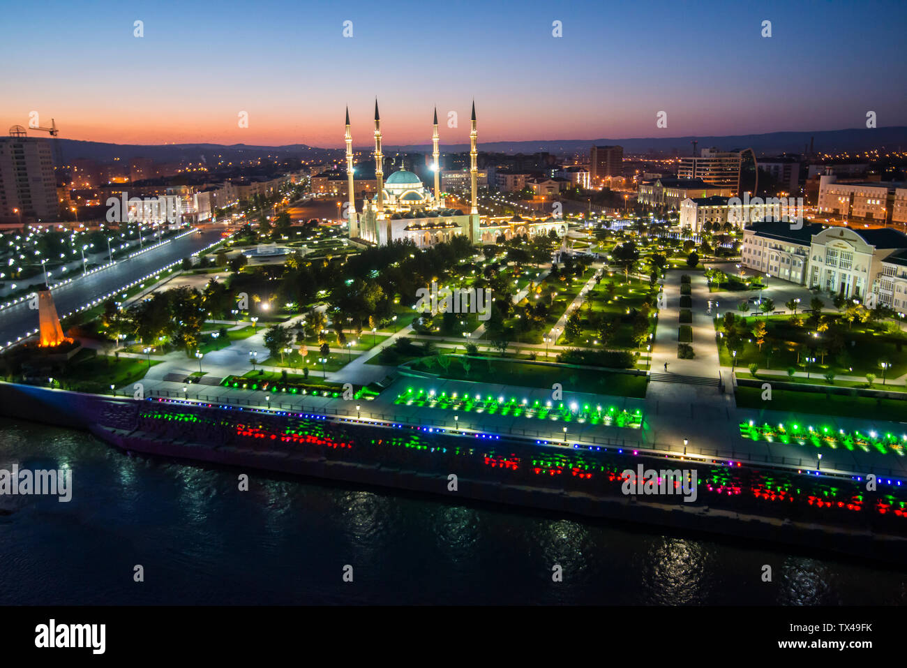 Blicken Sie über Grosny in der Nacht, Grosny, Tschetschenien Stockfoto