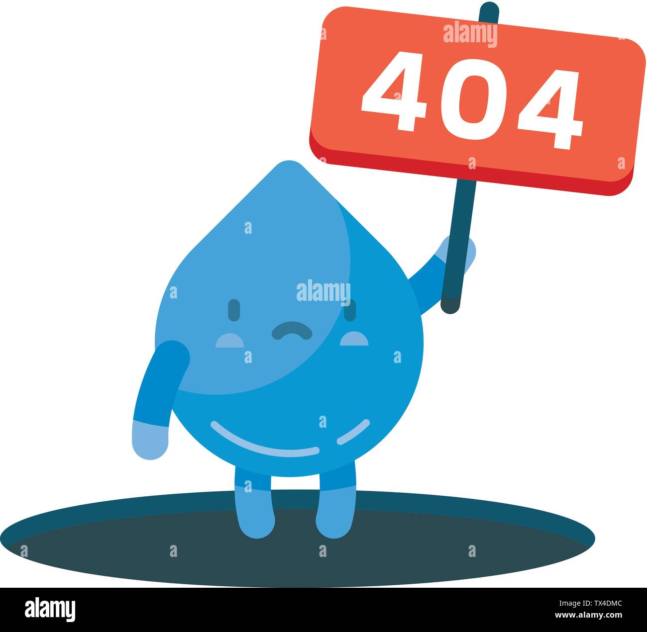 Fehler 404 Seite nicht mit Tropfen Wasser Hand gefunden Zeigt aus der Bohrung eine Nachricht über die Seite nicht gefunden Fehler 404 in weißem Hintergrund Stock Vektor