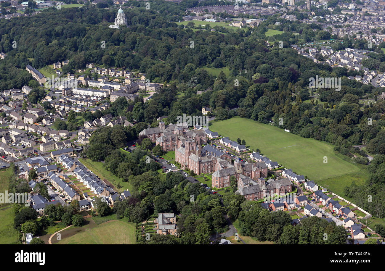 Luftaufnahme von Kershaw Antriebsgehäuse Entwicklung auf dem Gelände der Moor Krankenhaus Website in Lancaster, Lancashire Stockfoto