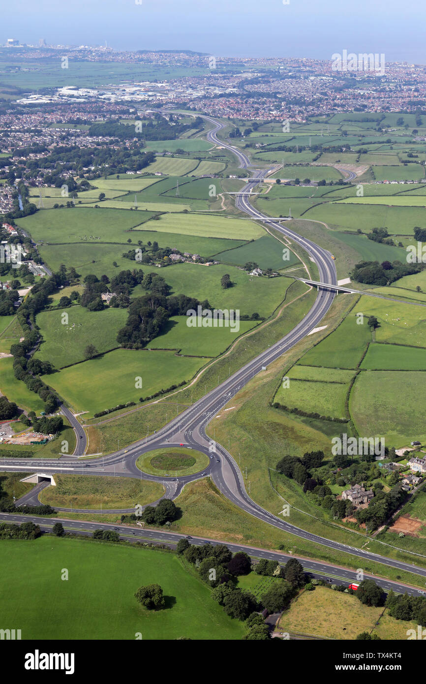 Luftaufnahme der Lancaster Nordumfahrung A683, Heysham zu M6 Link Road, Lancashire Stockfoto