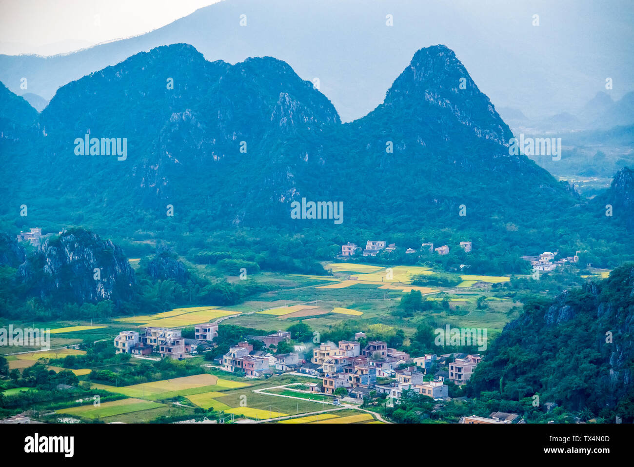 Herbst Farbe von Reisfeldern im Karst, Malan Dorf, Stadt Yangchun, Provinz Guangdong Stockfoto