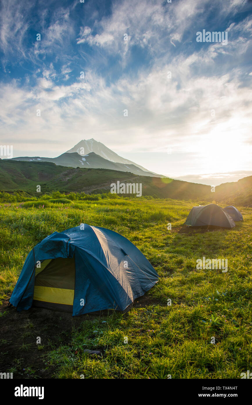 Russland, Kamtschatka, Camping unter Vilyuchik Vulkan Stockfoto