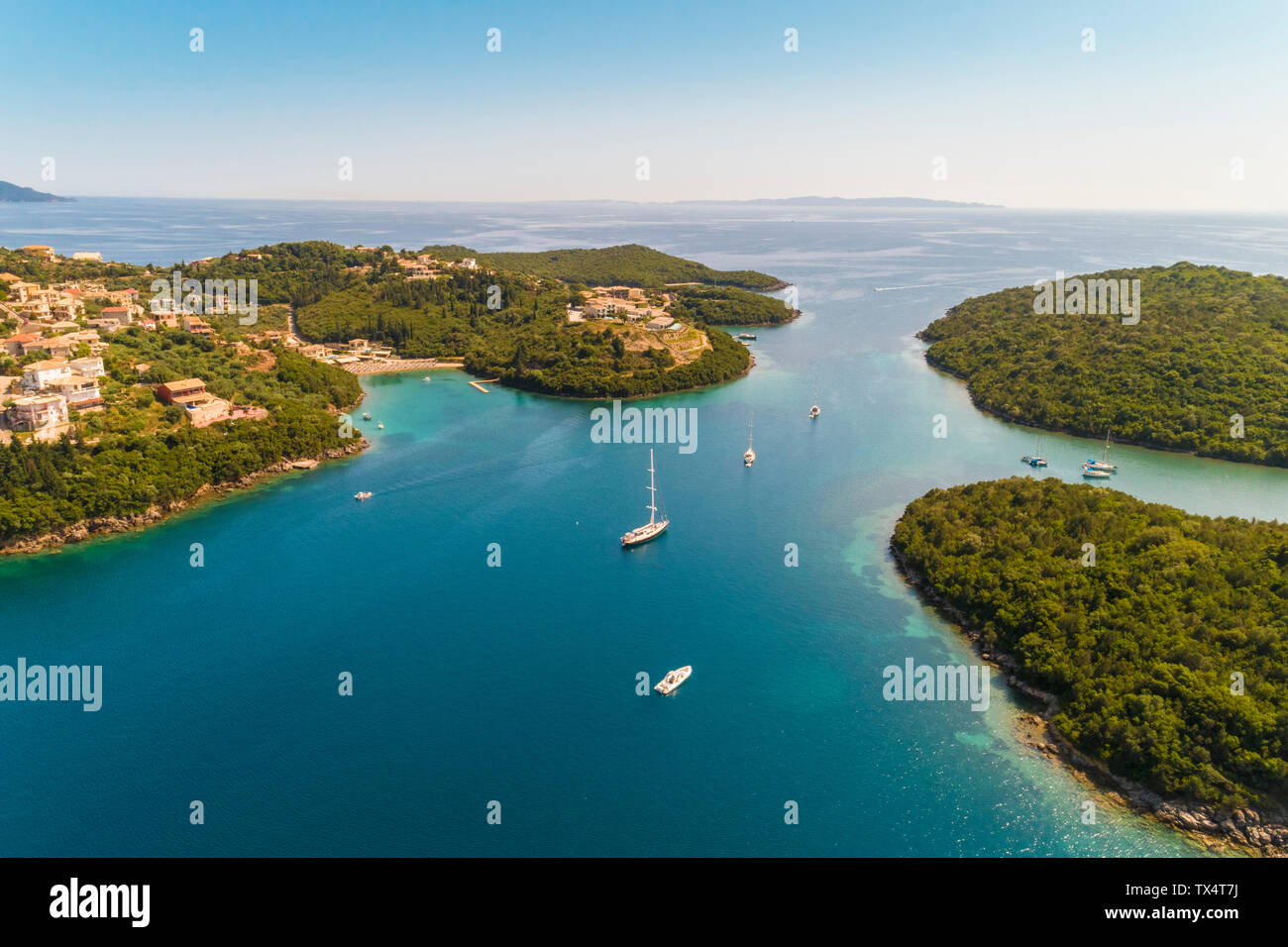 Griechenland, Luftaufnahme der kleinen Bucht bei Syvota Stockfoto