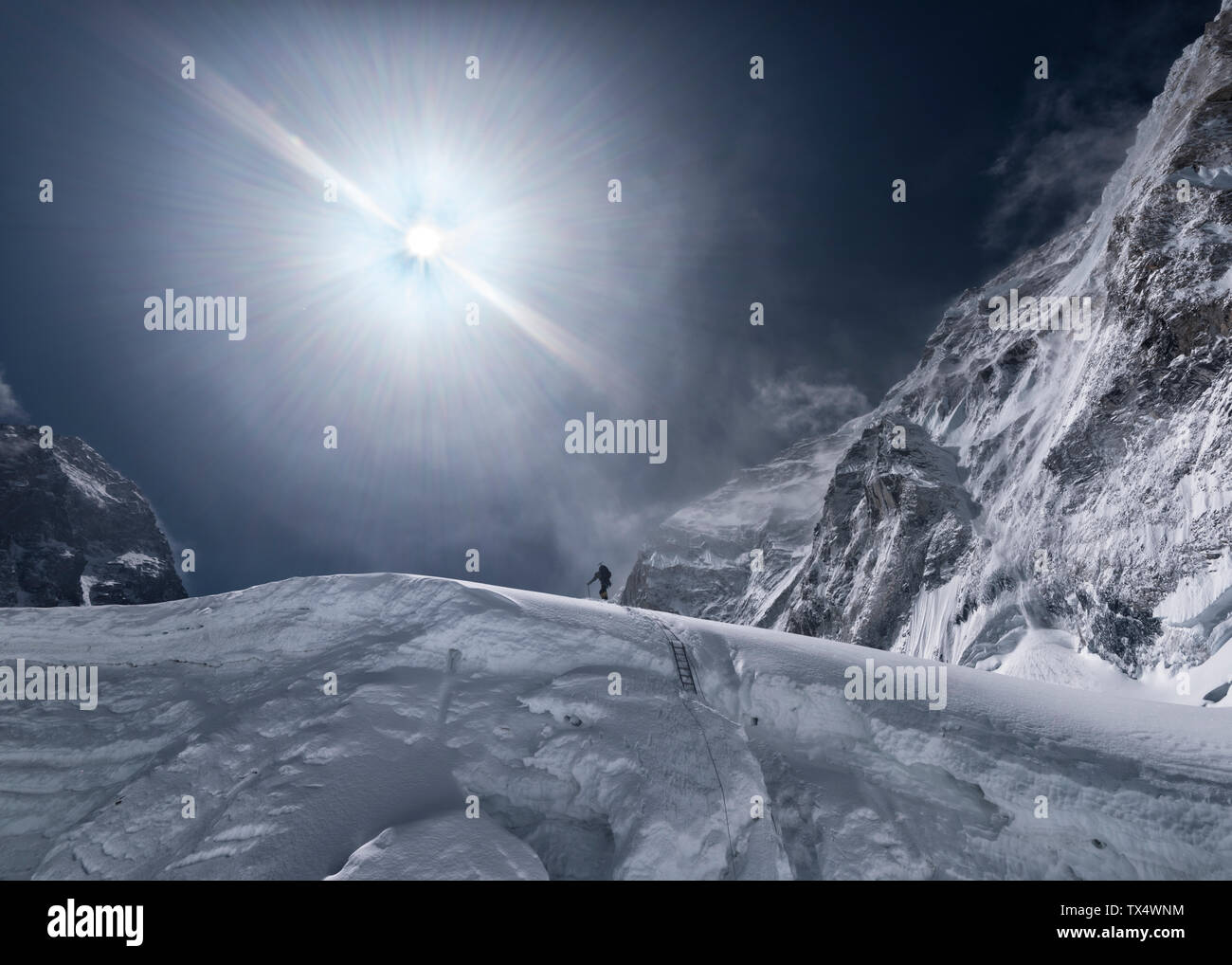 Nepal, Solo Khumbu, Everest, Bergsteiger an der Western Cwm Stockfoto
