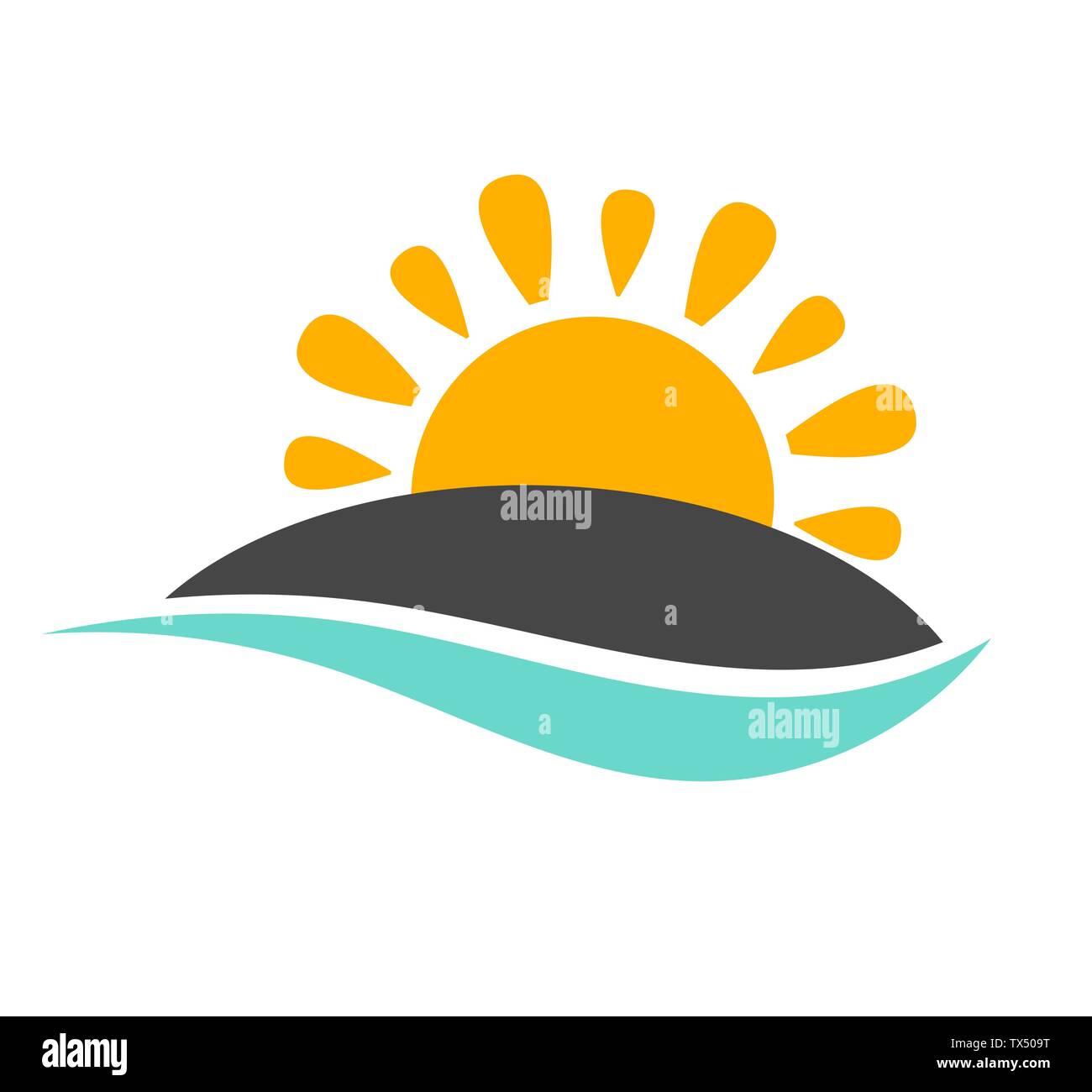 Sonne über Insel und Meer wave-Symbol. Vector Illustration Stock Vektor