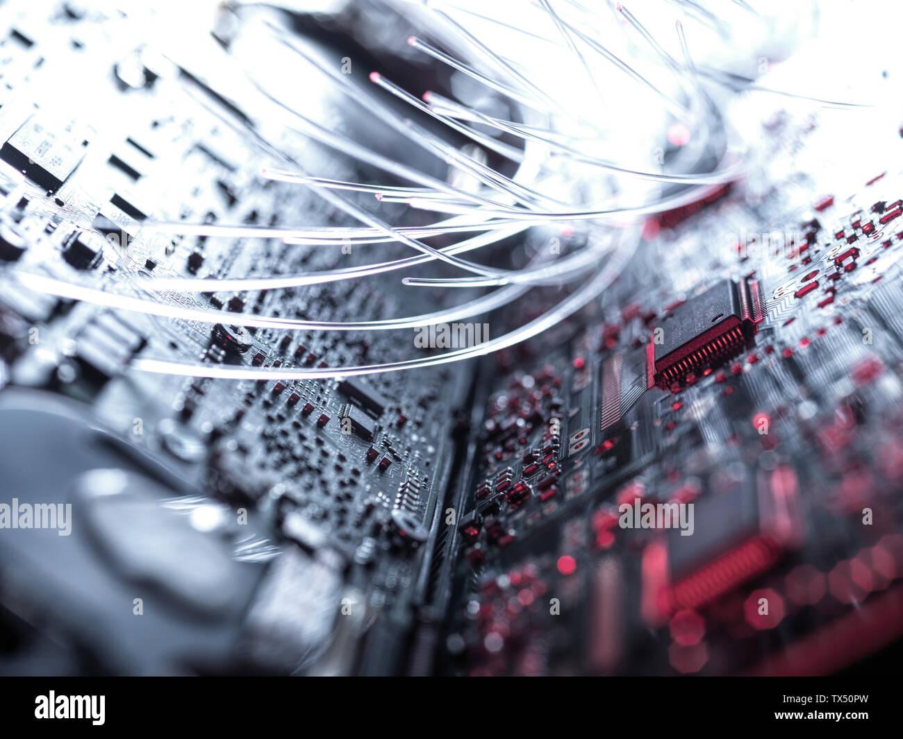 Glasfaserkabel übertragen Daten in Computer Hardware Stockfoto