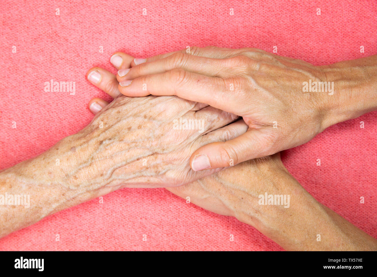 Ältere und junge Hände Stockfoto