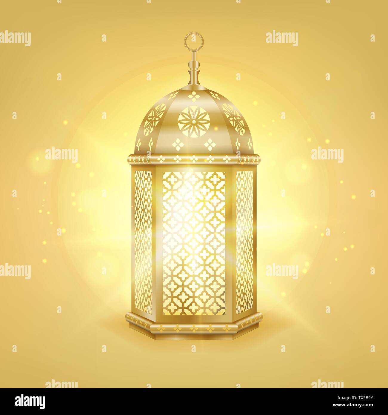 Einzige realistische Gold arabische Laterne - glänzend Gold vintage Metall Laterne mit arabischen Muster, Vector Illustration Stock Vektor