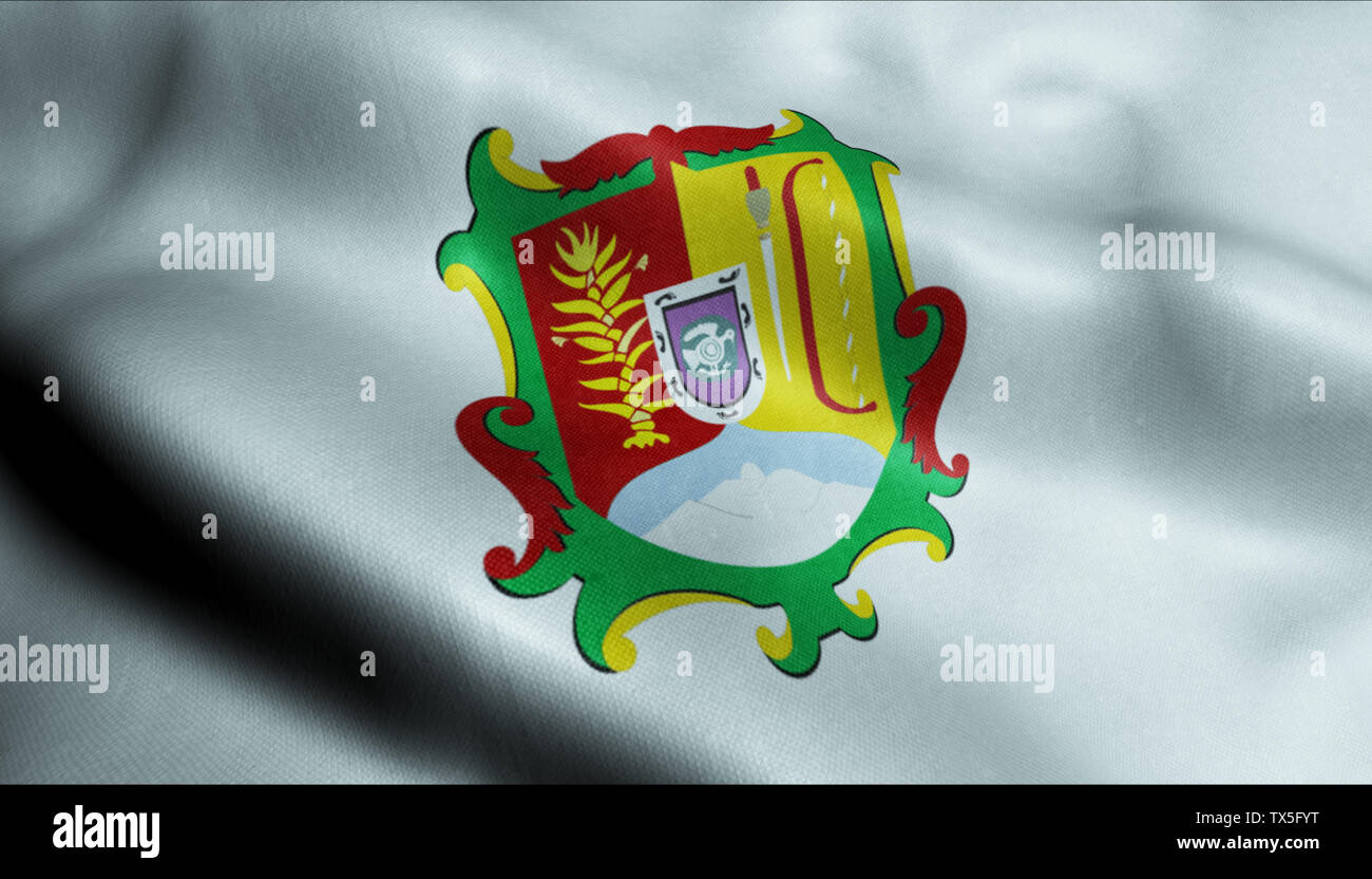 3D-Wehende Flagge von Nayarit Stadt Detailansicht Stockfoto