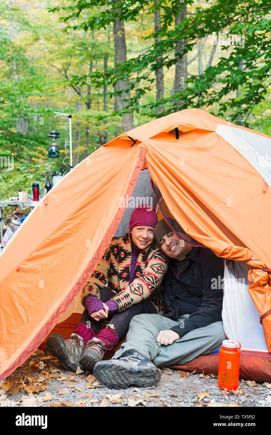 Ein paar Camping in den Catskills, New York Stockfoto