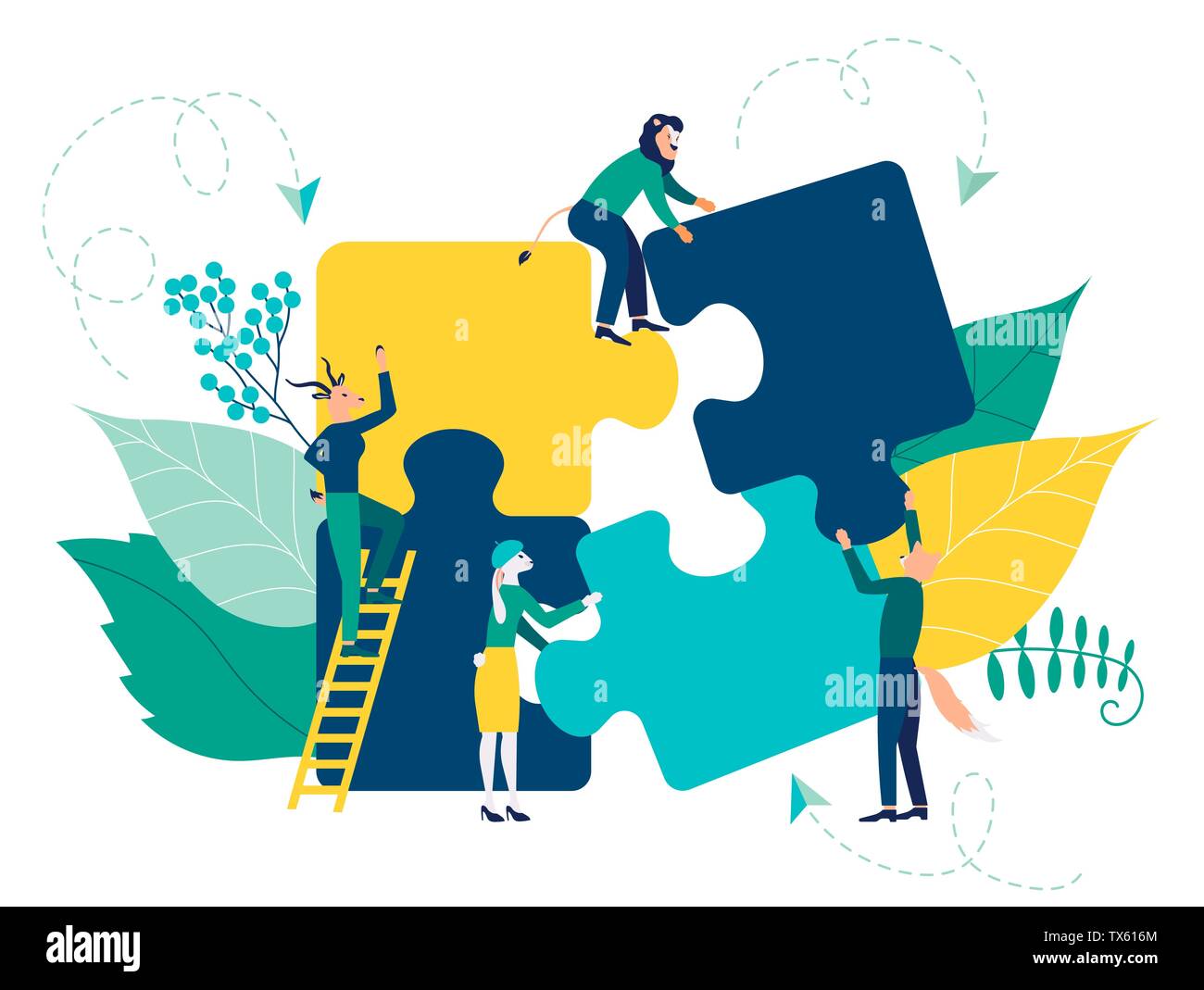 Geschaftskonzept Symbol Der Teamarbeit Zusammenarbeit Partnerschaft Team Metapher Flache Design Stil Menschen Anschliessen Puzzle Elemente Vector Illustration Stock Vektorgrafik Alamy