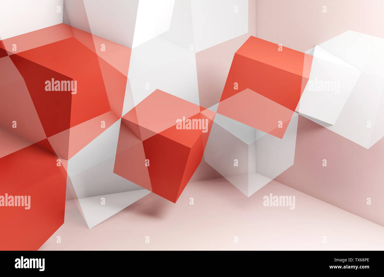 Abstrakte Digitale grafik hintergrund, geschnitten weiße und rote Würfel Strukturen. 3D Rendering illustration Stockfoto