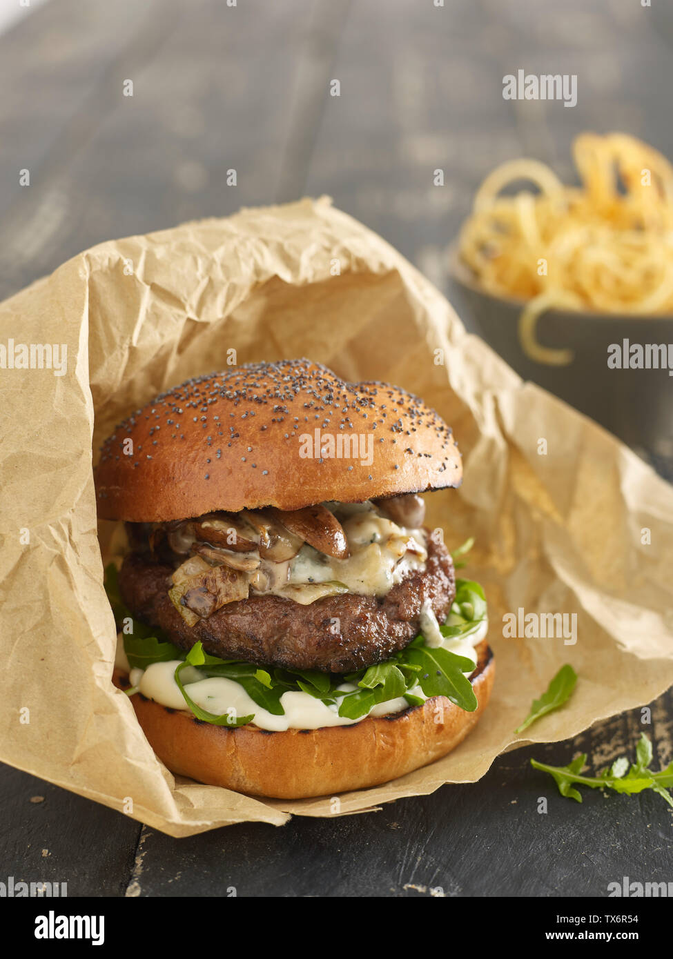 Pilz Beef Burger Stockfoto