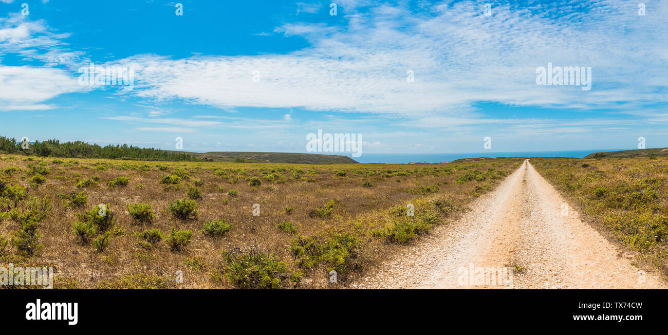 Isolierte Feldweg in Portugal. Sonnigen Tag Stockfoto