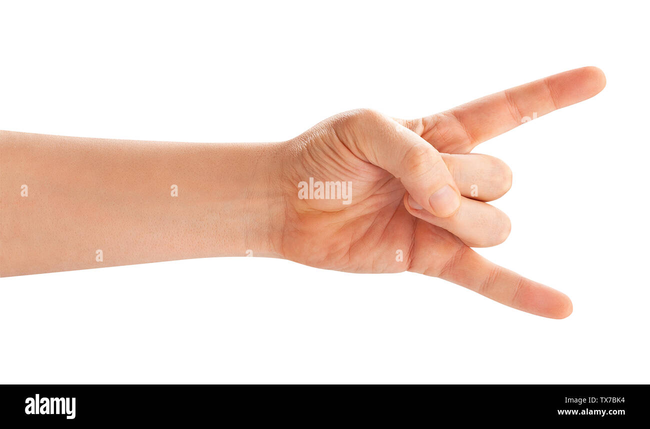 Rock Handzeichen Pfad isoliert auf weißem Stockfoto