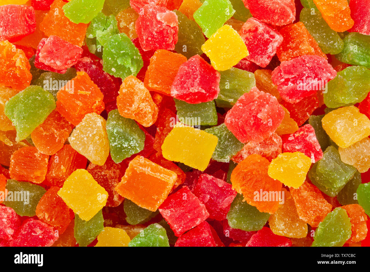 Farbige kandierte Früchte Hintergrund Textur closeup Stockfoto