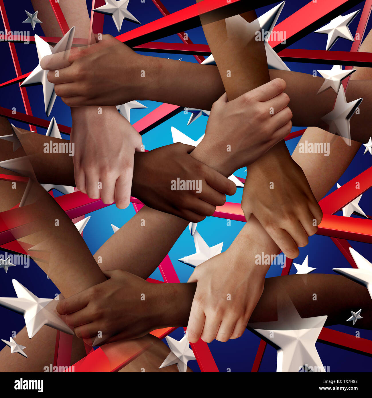 Am 4. Juli Vielfalt Feier wie ein amerikanischer Nationalfeiertag feiern verschiedene Menschen in den Vereinigten Staaten für die Unabhängigkeit Tag als Menschen. Stockfoto