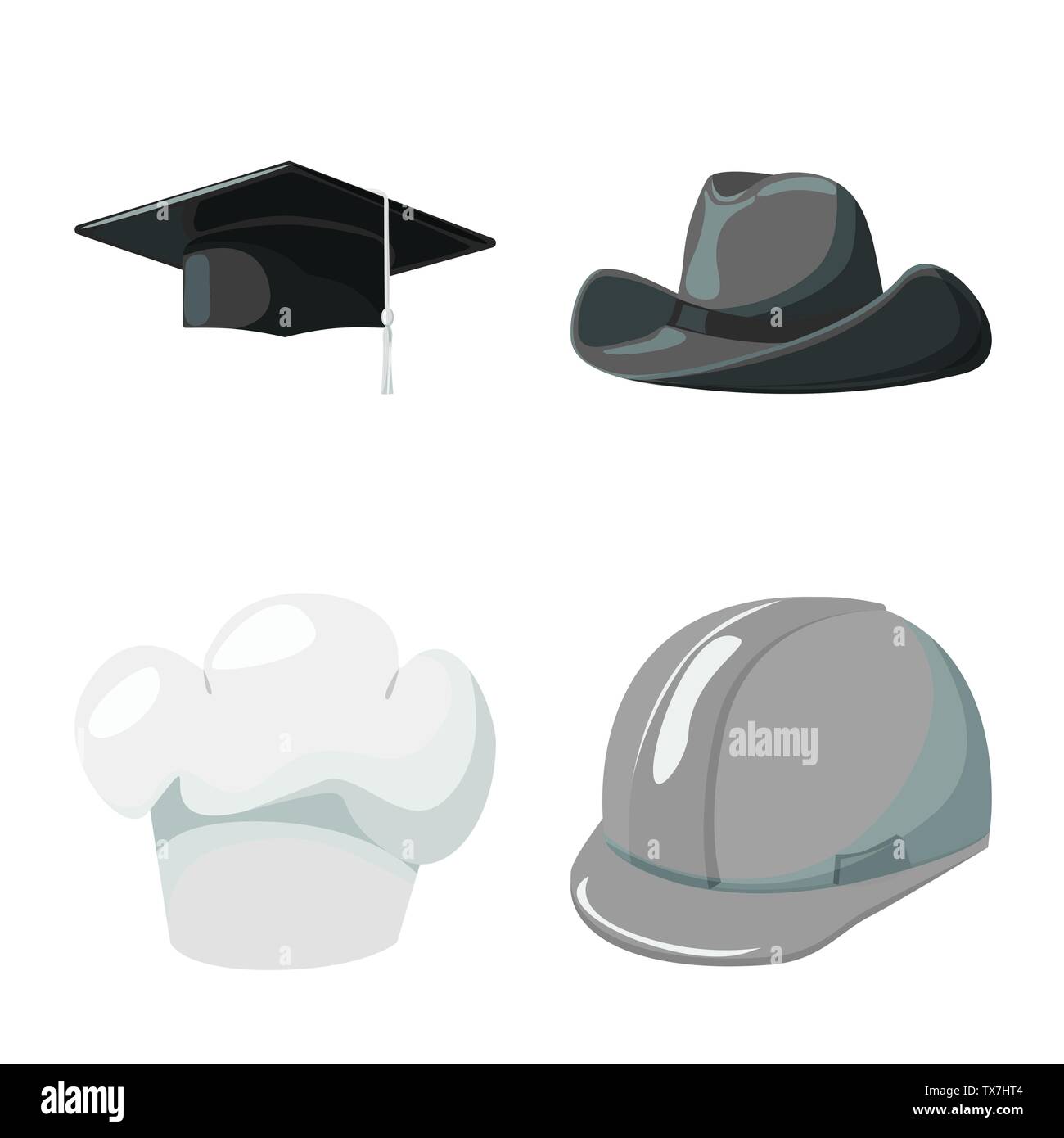 Vector Illustration von Mütze und Helm. Satz von Hut und Beruf Lager Symbol für das Web. Stock Vektor