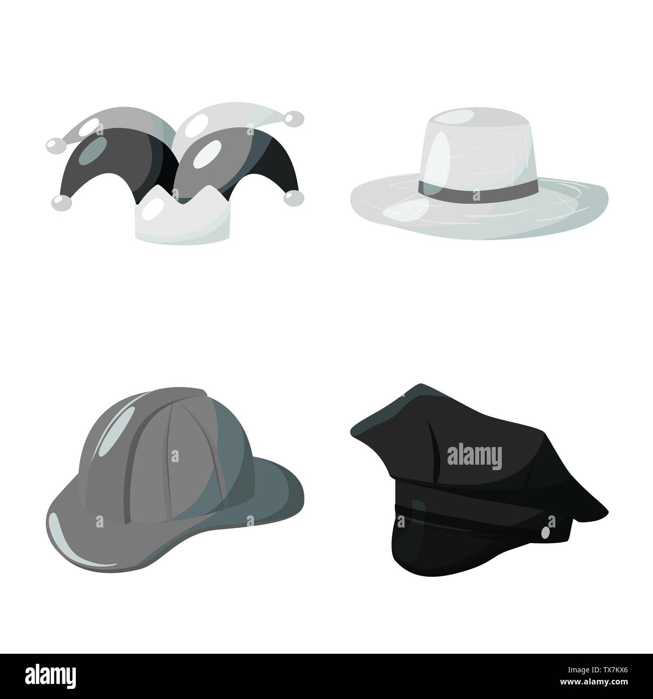 Vektor Design von Mütze und Helm. Sammlung von Hut und Beruf vektor Symbol für das Lager. Stock Vektor