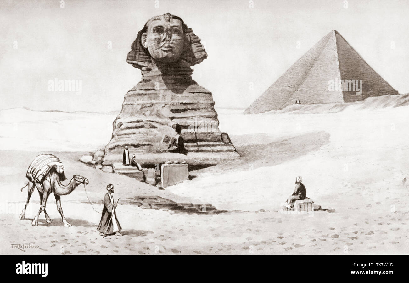Große Sphinx von Gizeh und Pyramide. Nach einer Arbeit von J. Macfarlane. Von einer zeitgenössischen Drucken, c 1935. Stockfoto